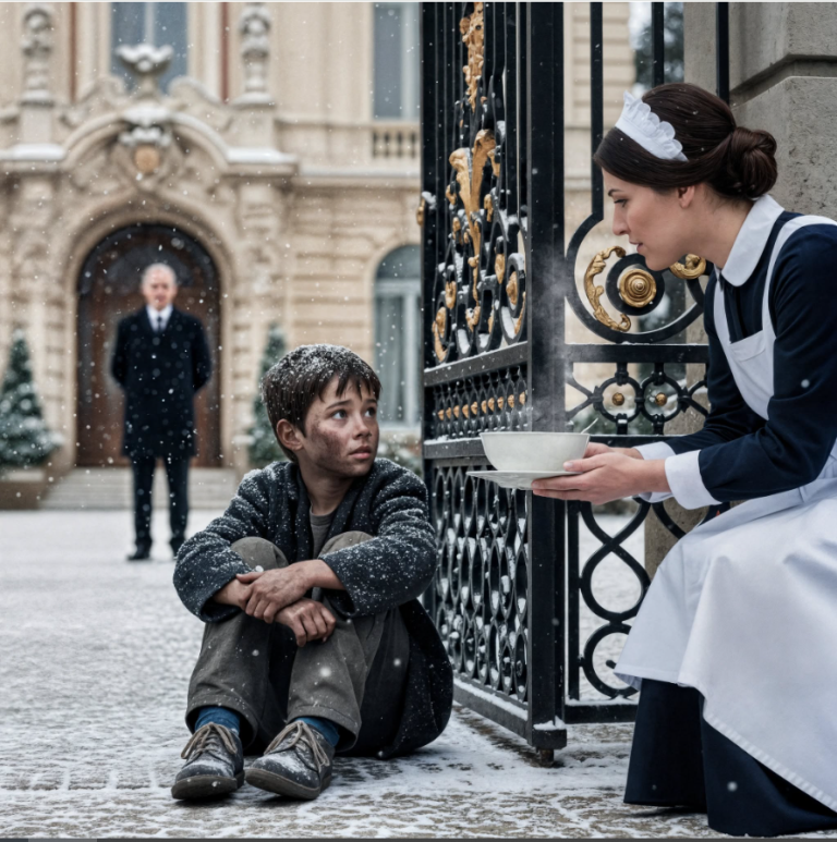 Une gentille domestique aperçut un petit garçon affamé qui grelottait devant les grilles du manoir. Persuadée que sa riche patronne était partie pour la journée, elle prit tous les risques pour le faire entrer discrètement dans la cuisine et lui servir un repas chaud. Mais la patronne rentra plus tôt que prévu ; le visage de la jeune femme se figea de terreur, certaine d’être renvoyée. …La réaction des milliardaires la laissa complètement sous le choc, clouée sur place…