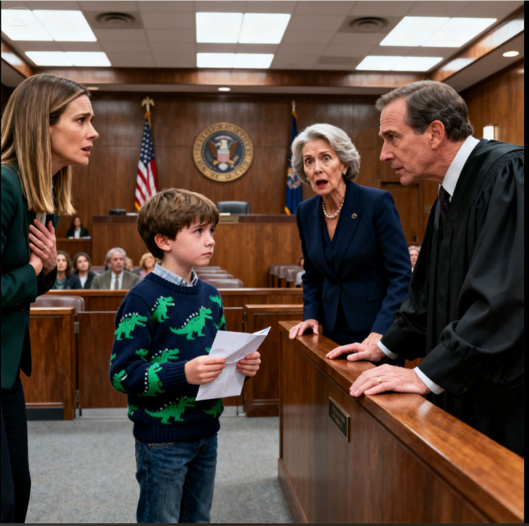 Mi suegra le dijo al juez que yo “no era apta para ser madre” y exigió la custodia total. El veredicto estaba a punto de dictarse cuando mi hijo de seis años se acercó con una carta y dijo: “Quiero hablar”. Lo que reveló dejó a toda la sala en silencio.