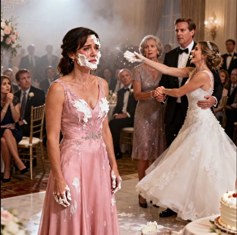 “Mi hermana me arrojó el pastel de bodas y gritó: —¡Solo invité a la familia! ¡Tú no estabas invitada! Mis padres estallaron en carcajadas y todo el salón se unió a las risas. Conteniendo las lágrimas, abandoné el lugar. Pero unas horas después, cuando regresé, sus rostros estaban pálidos como la ceniza.”