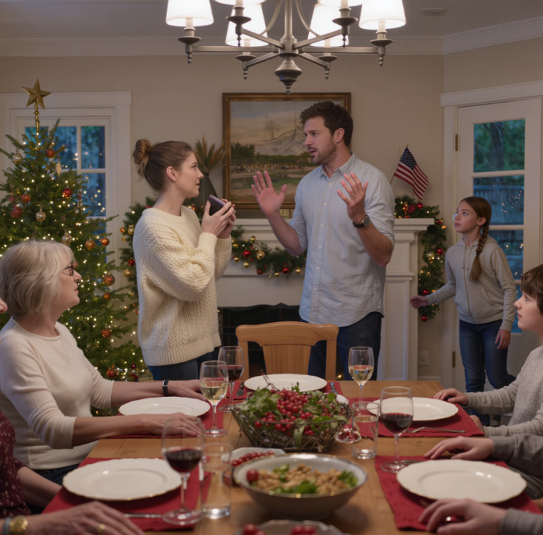Mon petit frère a déclaré : « Ta fille n'est pas invitée à la fête de fin d'année de ma fille. » Les yeux de ma fille se sont remplis de larmes. J'ai regardé toute la famille, puis ma fille. J'ai sorti mon téléphone, je me suis levée, et mes paroles ont effacé tous les sourires.