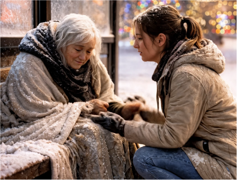 Je l’ai invitée chez moi la veille de Noël, cette vieille femme sans abri — trois jours plus tard, un SUV de luxe s’est arrêté devant ma maison.