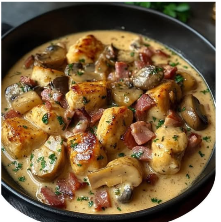 Poulet Crémeux aux Champignons et Bacon