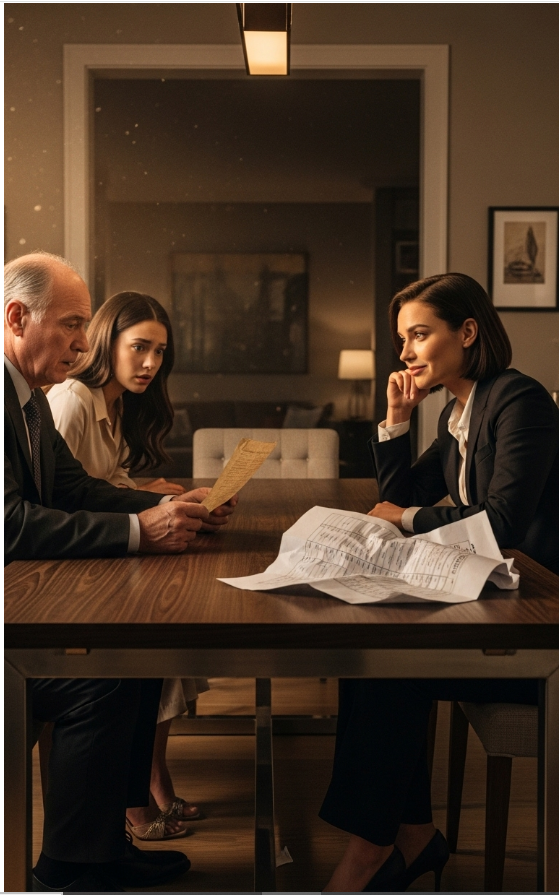 Mon père et sa fille adorée réclamaient 150 000 dollars pour leur livre, « Élever mon enfant ». Ils riaient en attendant le chèque. Je n’ai pas protesté. J’ai simplement glissé sur la table un morceau de papier que ma mère m’avait laissé avant de mourir. À la lecture, il a blêmi et s’est mis à trembler…