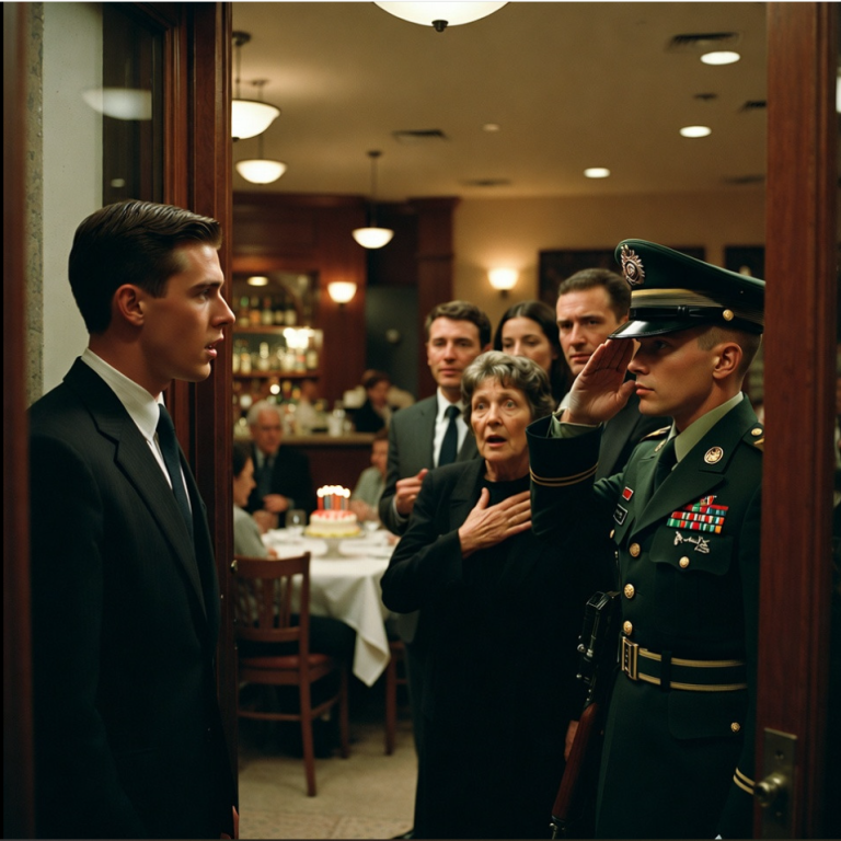 « À la fête d’anniversaire de ma mère, tout le monde plaisantait sur le fait que je n’avais “jamais réussi” dans ma carrière. Mais soudain, la porte s’est ouverte et un soldat est entré. »