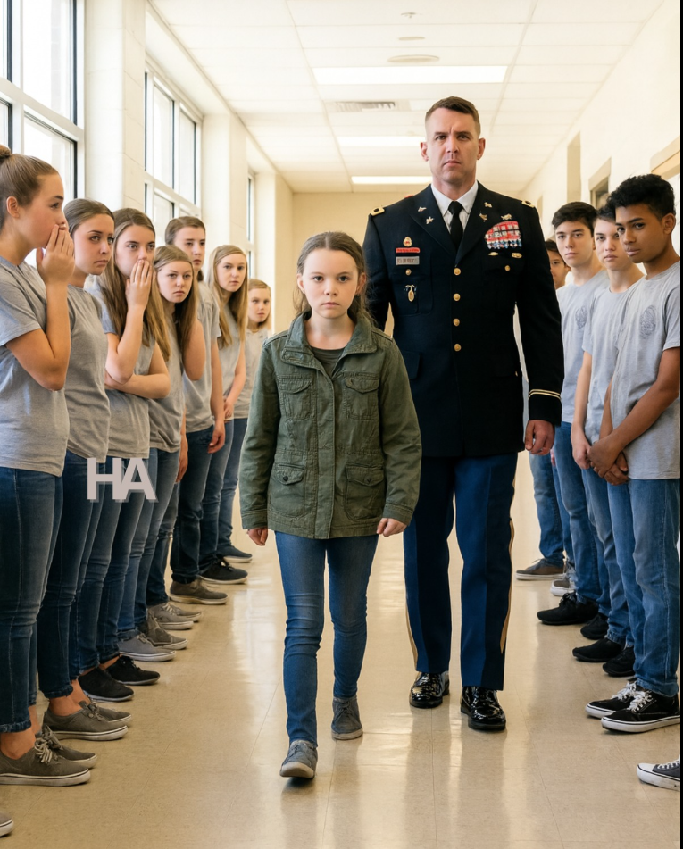 Une jeune fille était la cible de moqueries parce qu'elle portait une vieille veste — jusqu'à ce qu'un général aperçoive l'écusson dessus et s'arrête net.