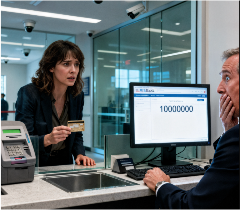 Jetée dehors par mon mari avec seulement 43 dollars en poche, j’ai fouillé dans mes vieilles affaires et retrouvé la vieille carte bancaire poussiéreuse de mon père décédé. Je suis allée à la banque en espérant qu’il reste quelques dollars… mais quand le guichetier a vu l’écran, son visage est devenu livide — et à cet instant, ma vie entière a basculé.