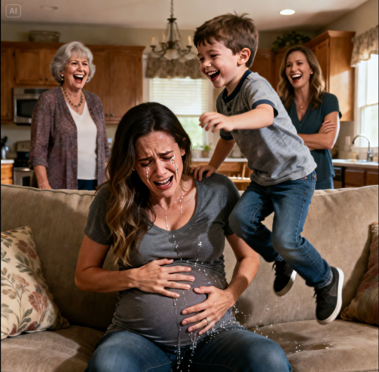 “Mi sobrino de seis años saltó sobre mi estómago, riendo y gritando: ‘¡Sal, bebé! ¡Rápido!’. Un dolor agudo me atravesó y, en ese momento, se me rompió la fuente. Al ver esto, mi suegra y mi cuñada estallaron en carcajadas. Desesperada, agarré mi teléfono para llamar a mi esposo. Pero al instante siguiente, sucedió algo terrible…”