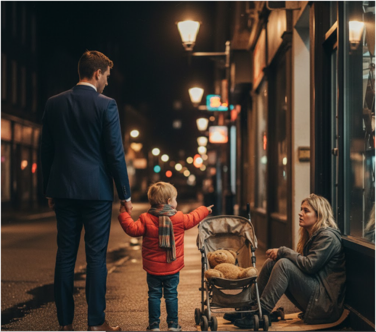 Un hombre rico ignoró a un mendigo hasta que su hijo se detuvo, se dio vuelta y dijo: “Papá, esa es mamá”.