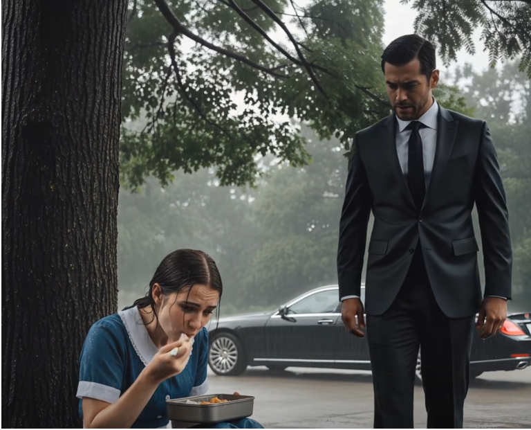 Le cœur glacé d’un millionnaire a fondu en voyant son employée de maison manger sous la pluie : ce qu’il a découvert vous déchirera l’âme.