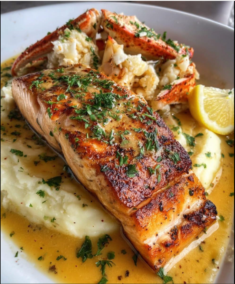 Pan-Seared Salmon & Crab with Creamy Mashed Potatoes