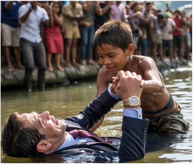 Un garçon de 12 ans, pieds nus, a sauté dans une rivière pour sauver un homme en costume de luxe — ignorant sa véritable identité — et ce que cet homme a fait ensuite a stupéfié toute la ville.