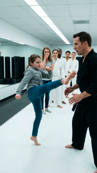 UN CEINTURE NOIRE INVITA LA FILLE DE LA FEMME DE MÉNAGE À MONTER SUR LE RING — POUR RIRE. LA SALLE EST DEVENUE MUETTE APRÈS SON PREMIER MOUVEMENT.