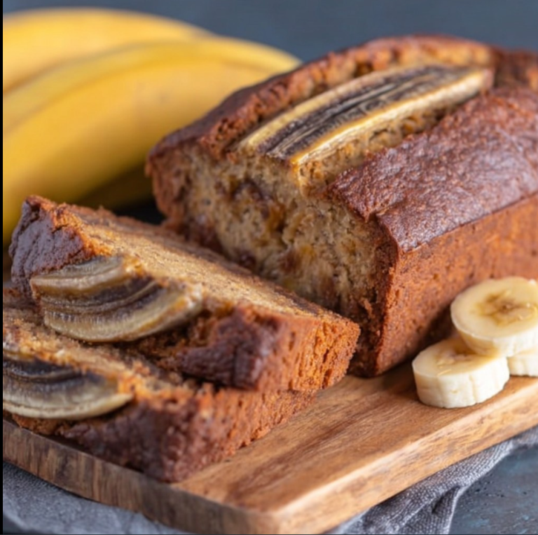 Banana bread moelleux aux bananes mûres 👥 Pour 6 personnes ⏱️ Temps de préparation : 15 minutes ⏱️ Temps de cuisson : 50 minutes Ingrédients 🍌 3 bananes bien mûres (environ 300 g sans la peau) 🧈 100 g de beurre doux 🍬 120 g de sucre 🥚 2 œufs (environ 100 g sans coquille) 🌾 200 g de farine de blé 🥄 8 g de levure chimique 🧂 1 pincée de sel Étape de préparation 1️⃣ 🍌 Écraser les bananes Épluche les bananes, coupe-les en morceaux et écrase-les soigneusement à la fourchette jusqu’à obtenir une purée bien lisse, sans gros morceaux. Cette étape est essentielle pour apporter le moelleux et le goût sucré naturel au gâteau. 2️⃣ 🧈 Faire fondre le beurre Fais fondre le beurre doucement, soit au micro-ondes, soit dans une petite casserole à feu très doux. Laisse-le tiédir quelques minutes pour éviter de cuire les œufs lors du mélange. 3️⃣ 🍬 Mélanger le sucre et le beurre Dans un grand saladier, verse le beurre fondu et ajoute le sucre. Fouette énergiquement jusqu’à obtenir une texture homogène et légèrement crémeuse. 4️⃣ 🥚 Incorporer les œufs Ajoute les œufs un par un en mélangeant bien entre chaque ajout. Le mélange doit devenir lisse et légèrement mousseux. 5️⃣ 🍌 Ajouter la purée de bananes Incorpore la purée de bananes au mélange. Mélange doucement pour bien répartir la banane dans la pâte. 6️⃣ 🌾 Ajouter les ingrédients secs Verse la farine, la levure chimique et le sel. Mélange délicatement à la spatule ou au fouet jusqu’à obtention d’une pâte épaisse et homogène, sans trop travailler la préparation. 7️⃣ 🔥 Cuisson du banana bread Verse la pâte dans un moule à cake beurré. Coupe une banane en deux dans la longueur et dépose-la sur le dessus pour la finition. Enfourne dans un four préchauffé à 170 °C et laisse cuire environ 50 minutes. Vérifie la cuisson en plantant la lame d’un couteau au centre : elle doit ressortir sèche. 8️⃣ ❄️ Repos et démoulage Sors le banana bread du four et laisse-le tiédir 10 minutes avant de le démouler. Laisse-le refroidir complètement pour une texture parfaite à la découpe. Astuce pour faciliter la recette 🍴 Utilise un presse-purée ou un mixeur plongeant pour obtenir une purée de banane très fine et gagner du temps. Un ingrédient à échanger 🧈 Le beurre peut être remplacé par 80 g d’huile neutre (tournesol ou colza) pour une version encore plus moelleuse. Astuce de cuisson 🔥 Si le dessus colore trop vite, couvre le banana bread d’une feuille de papier aluminium à mi-cuisson pour éviter qu’il ne brûle tout en poursuivant une cuisson uniforme