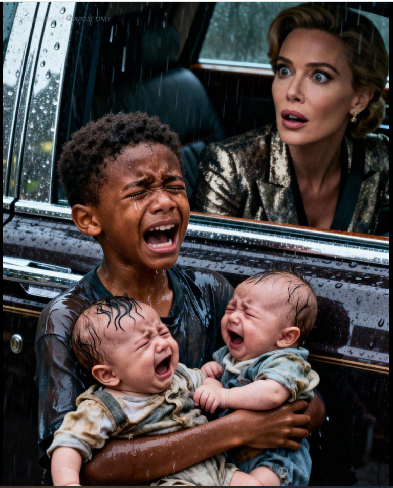 UNE MILLIARDAIRE VOIT UN GARÇON MENDIER SOUS LA PLUIE AVEC DES JUMEAUX DANS LES BRAS…