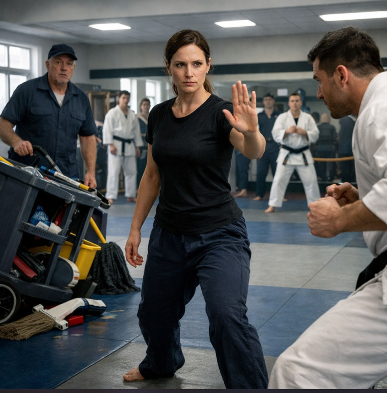 Le meilleur combattant du dojo la défie pour avoir défendu un concierge, ignorant qu'elle est une ancienne Navy SEAL.