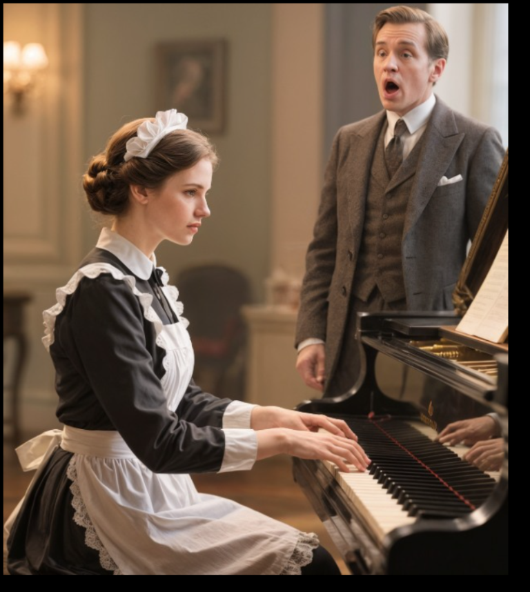 « Joue, servante ! » lança le riche homme avec un sourire narquois, prêt à se divertir à ses dépens.