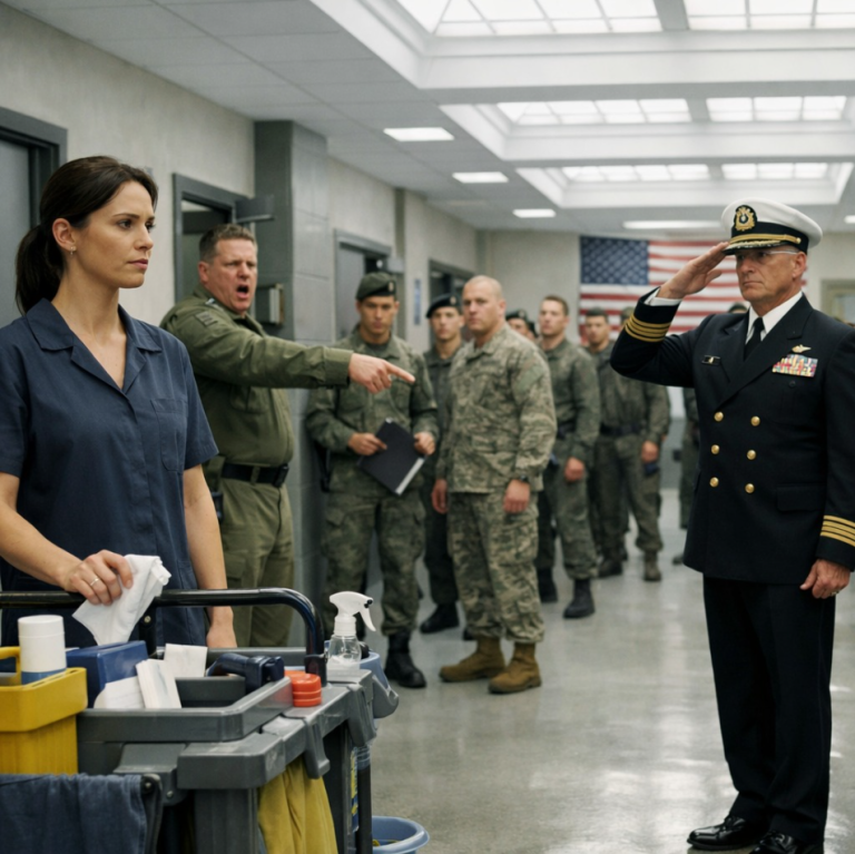 Le colonel ordonna à la nouvelle recrue de nettoyer les toilettes, puis l'amiral entra et la salua en premier.