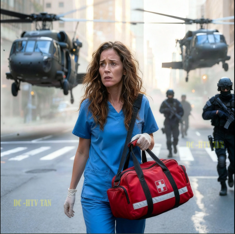 Licenciée et rentrant chez elle à pied — jusqu'à ce que deux hélicoptères atterrissent en criant « Où est l'infirmière ?! »