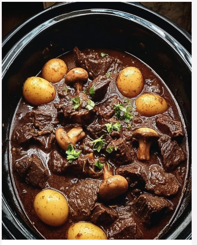 Bœuf mijoté aux pommes de terre et champignons, recette familiale