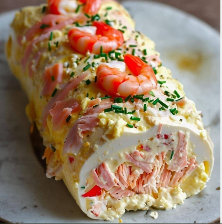 Tronchetto salé aux saveurs marines : crabe, saumon fumé et crevettes