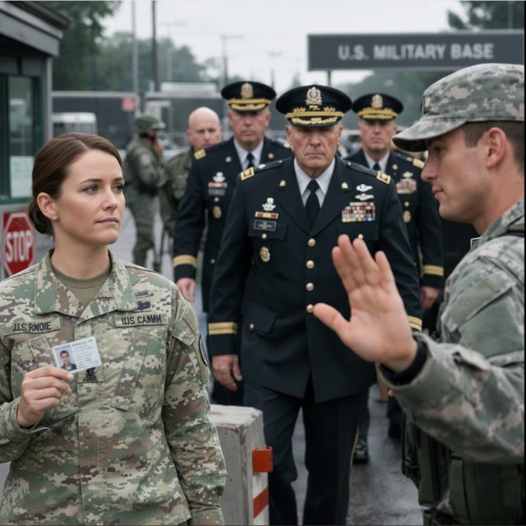 Après qu'un garde de la base a refusé de reconnaître sa carte d'identité, tout a basculé lorsque cinq généraux sont arrivés en courant pour la soutenir.